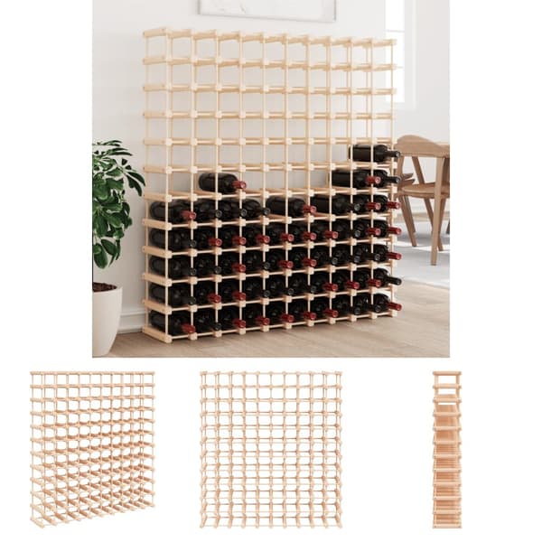 The Living Store vinreol til 120 flasker 112,5x23x123,5 cm massivt fyrretræ -  Vinreoler