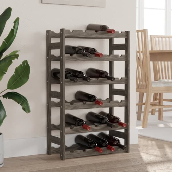 The Living Store vinreol til 30 flasker massivt fyrretræ grå -  Vinreoler