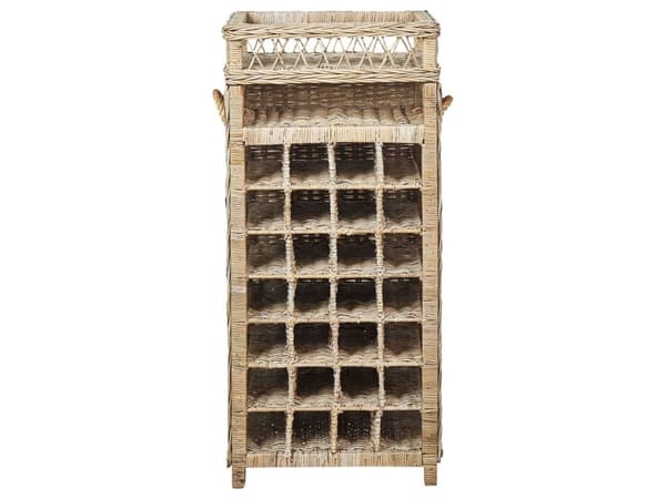 Vinstativ Naturlig rotting 51 x 112 cm Metall Mahogni Håndtak i tau Håndlaget for 28 flasker Boho-stil Hjeminnredning