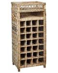 Miniatyrbilde 1 av 8: Vinstativ Naturlig rotting 51 x 112 cm Metall Mahogni Håndtak i tau Håndlaget for 28 flasker Boho-stil Hjeminnredning