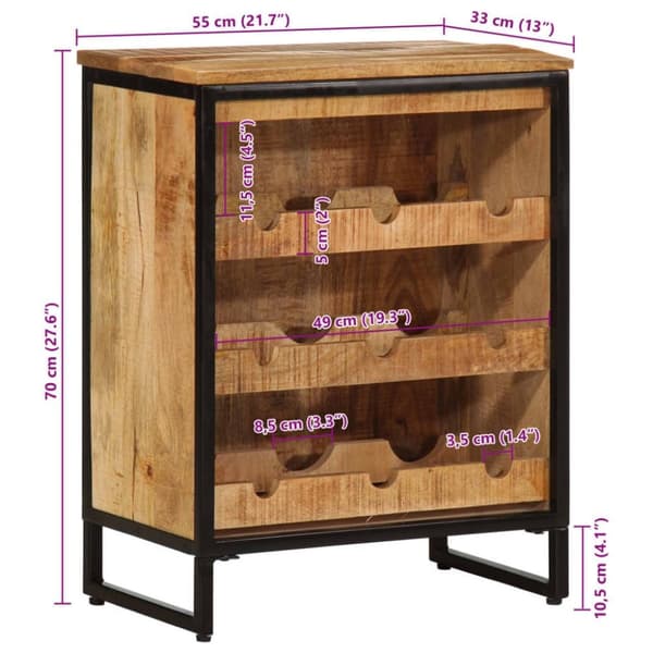 vidaXL Viinipulloteline 9 pullolle 55x33x70 cm täysi mangopuu