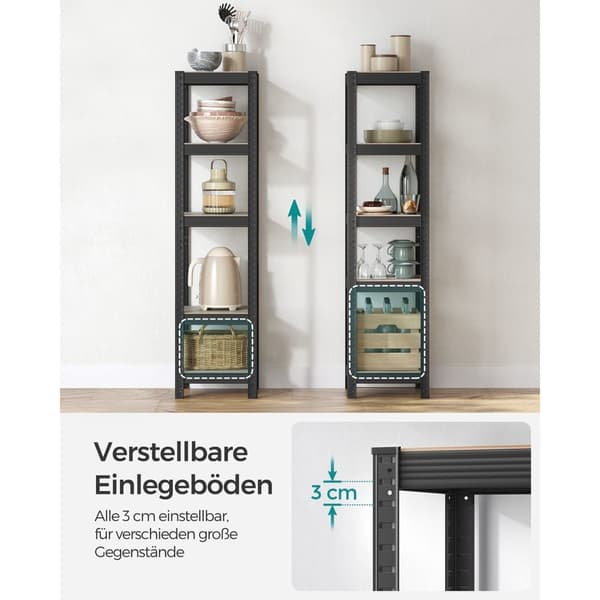 Rootz 3 Tier Greige musta seisova hylly - terästä, MDF säilytysteline - Heavy Duty - 37cm x 37cm x 150cm - 6,3kg - 400kg Kapasiteetti