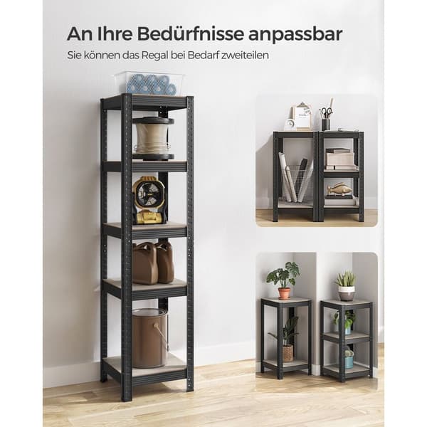 Rootz 3 Tier Greige musta seisova hylly - terästä, MDF säilytysteline - Heavy Duty - 37cm x 37cm x 150cm - 6,3kg - 400kg Kapasiteetti