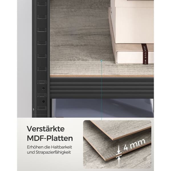 Rootz 3 Tier Greige musta seisova hylly - terästä, MDF säilytysteline - Heavy Duty - 37cm x 37cm x 150cm - 6,3kg - 400kg Kapasiteetti