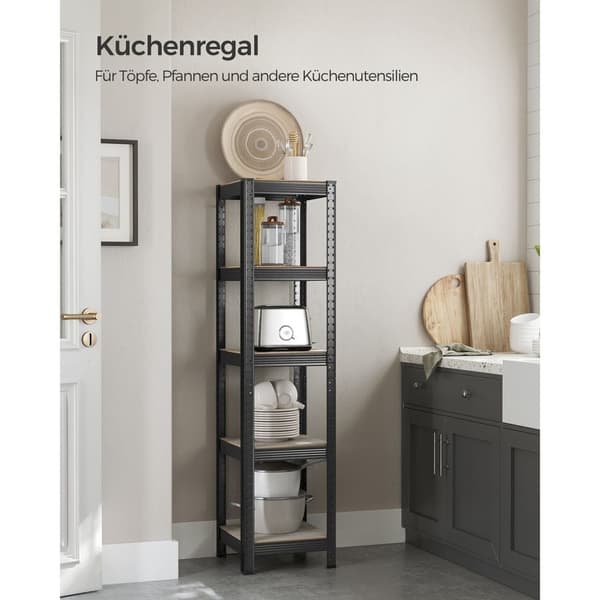 Rootz 3 Tier Greige musta seisova hylly - terästä, MDF säilytysteline - Heavy Duty - 37cm x 37cm x 150cm - 6,3kg - 400kg Kapasiteetti