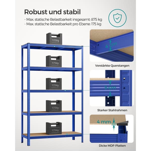 Rootz 2-Pack blå opbevaringsstativ - Stålhylde - Heavy Duty - Justerbare hylder - 60 cm x 120 cm x 200 cm
