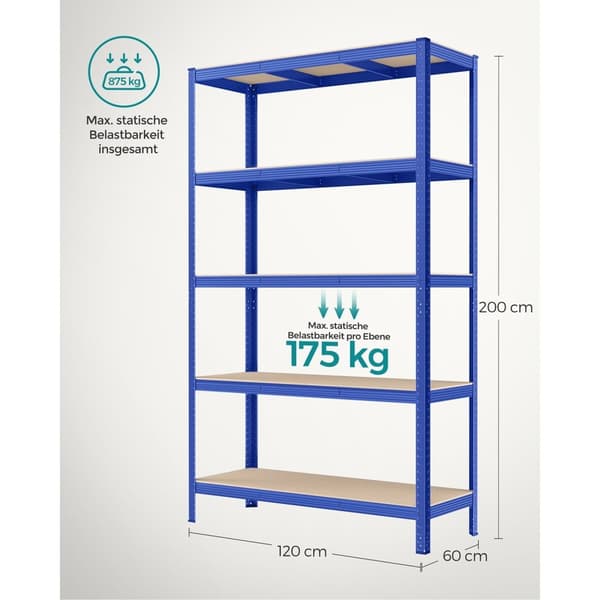Rootz 2-Pack blå opbevaringsstativ - Stålhylde - Heavy Duty - Justerbare hylder - 60 cm x 120 cm x 200 cm