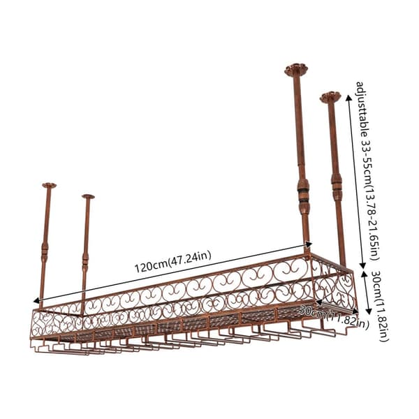 Loftmonteret vinreol, justerbar højde 35-55 cm, rummer 12 flasker,Bronze-120cm