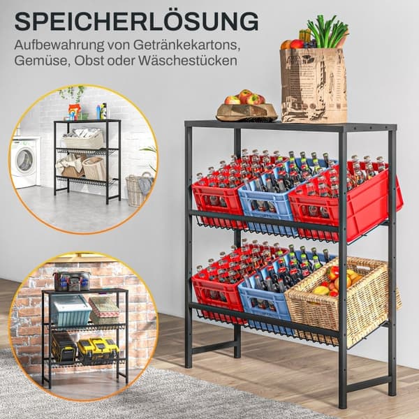 Rootz Drink Rack -teline - Juomalaatikon järjestäjä - Pullonlajittelija - Säädettävät hyllyt - Metallirakenne - 103cm x 33cm x 113,5cm