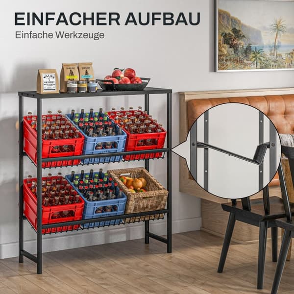 Rootz Drink Rack -teline - Juomalaatikon järjestäjä - Pullonlajittelija - Säädettävät hyllyt - Metallirakenne - 103cm x 33cm x 113,5cm