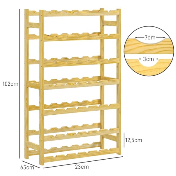 Rootz vinreol - 7-lags vinopbevaring - 42 flasker Kapacitet - Fyrretræ - Bondehusdesign - Lakeret overflade - Spidsbeskyttelse - 63 cm x 25 cm x 102 c