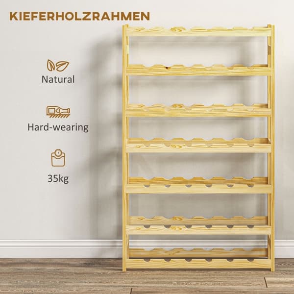 Rootz vinreol - 7-lags vinopbevaring - 42 flasker Kapacitet - Fyrretræ - Bondehusdesign - Lakeret overflade - Spidsbeskyttelse - 63 cm x 25 cm x 102 c