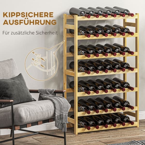Rootz vinreol - 7-lags vinopbevaring - 42 flasker Kapacitet - Fyrretræ - Bondehusdesign - Lakeret overflade - Spidsbeskyttelse - 63 cm x 25 cm x 102 c