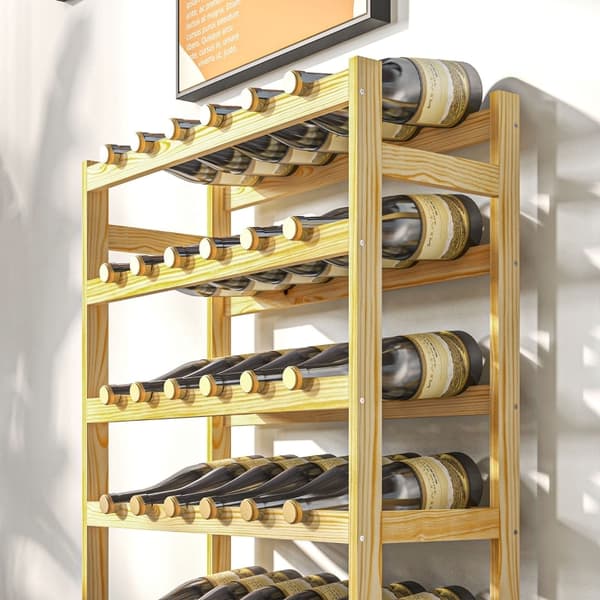 Rootz vinreol - 7-lags vinopbevaring - 42 flasker Kapacitet - Fyrretræ - Bondehusdesign - Lakeret overflade - Spidsbeskyttelse - 63 cm x 25 cm x 102 c
