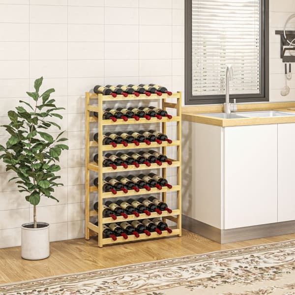 Rootz vinreol - 7-lags vinopbevaring - 42 flasker Kapacitet - Fyrretræ - Bondehusdesign - Lakeret overflade - Spidsbeskyttelse - 63 cm x 25 cm x 102 c
