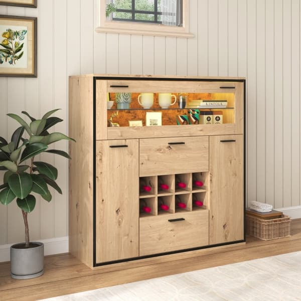 Rootz Vinskab - Vinopbevaring - Vindisplay - LED-belysning - 110L x 38W x 111H cm