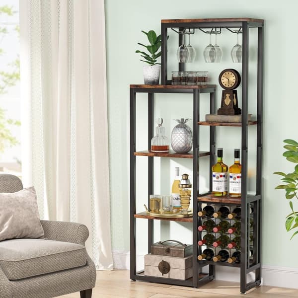 Rootz Industriel Vinreol - Opbevaringshylder - Vinglasholder - Holder til 12 flasker - 80 cm B x 30 cm D x 175 cm H