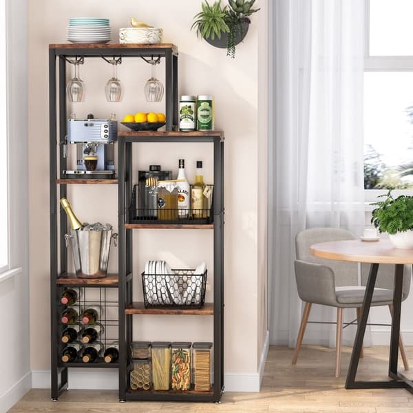 Rootz Industriel Vinreol - Opbevaringshylder - Vinglasholder - Holder til 12 flasker - 80 cm B x 30 cm D x 175 cm H