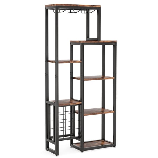 Rootz Industriel Vinreol - Opbevaringshylder - Vinglasholder - Holder til 12 flasker - 80 cm B x 30 cm D x 175 cm H