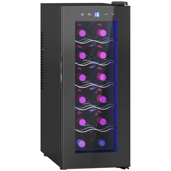 Rootz 12 Bottle Viini -jääkaappi - Juomakerta - Juomajäähdytin - Energiatehokas - 26,5 cm W x 51,5 cm D x 65 H cm - kosketusnäyttö ja LED -valo