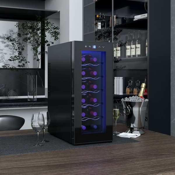Rootz 12 Bottle Viini -jääkaappi - Juomakerta - Juomajäähdytin - Energiatehokas - 26,5 cm W x 51,5 cm D x 65 H cm - kosketusnäyttö ja LED -valo