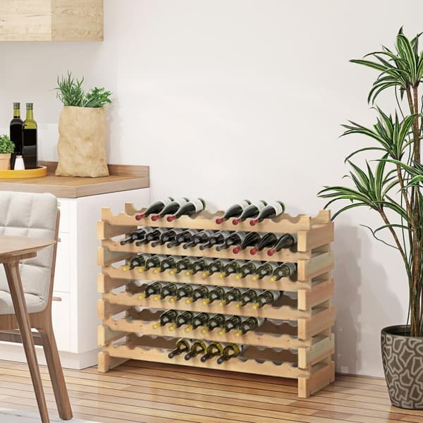 Rootz 6 -lags vinstativ - flaskeholder - Vinopbevaring - Forbedrer vinmodning - 72 flasker - 114L x 28W x 85h cm fast fyrretræ