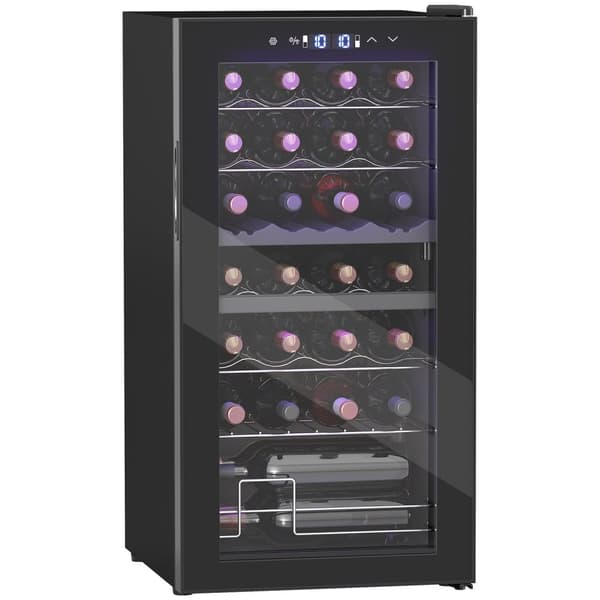 Rootz Small Wine -jääkaappi - mini jääkaappi - pullonjäähdytin - kaksoisvyöhyke - LED -valaistus - 43 cm x 45cm x 84 cm - 74L kapasiteetti 28 pullolle
