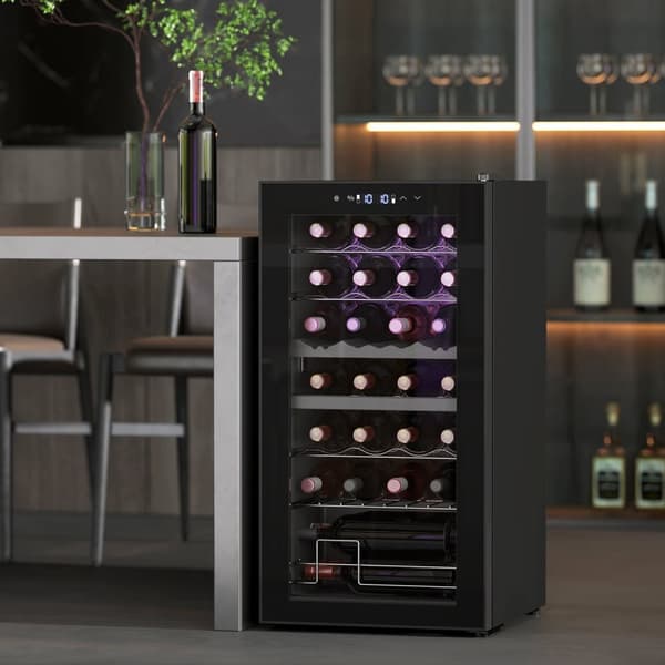 Rootz Small Wine -jääkaappi - mini jääkaappi - pullonjäähdytin - kaksoisvyöhyke - LED -valaistus - 43 cm x 45cm x 84 cm - 74L kapasiteetti 28 pullolle