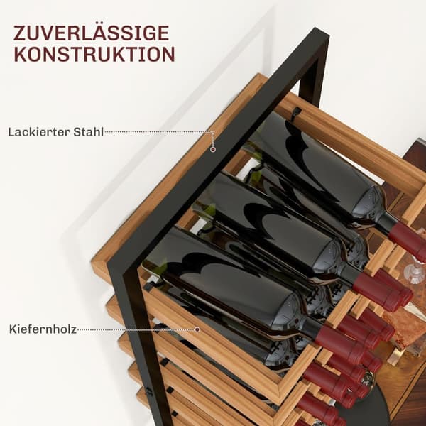 Rootz Wall Wine Rack - Flaskeholder - Glasholder - Rumbesparende design - 35 cm x 25 cm x 86 cm - Pine Steel Home Bar Kitchen Brown