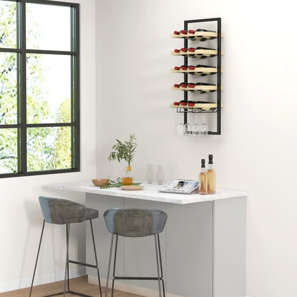 Rootz Wall Montered Wine Rack - Bottle Rack - Wine Holder - Space Saver - 35 x 25 x 86 cm - Pine Wood Natural Finish