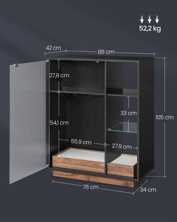 Sideboard, VASAGLE, 88x42 cm, Sort