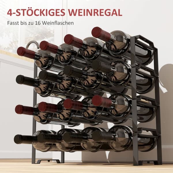 Rootz 4 -trins vinhylde - fritstående vinstativ - flaskeholder - stabilt metal - 42,5 cm x 16,5 cm x 41 cm - Elegant display til 16 flasker