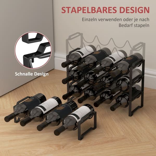 Rootz 4 -trins vinhylde - fritstående vinstativ - flaskeholder - stabilt metal - 42,5 cm x 16,5 cm x 41 cm - Elegant display til 16 flasker