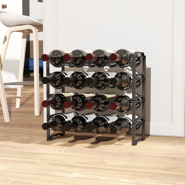 Rootz 4 -trins vinhylde - fritstående vinstativ - flaskeholder - stabilt metal - 42,5 cm x 16,5 cm x 41 cm - Elegant display til 16 flasker