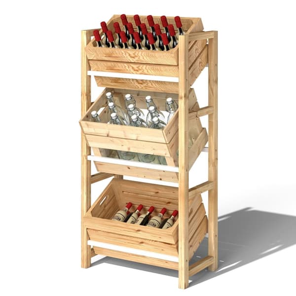 Rootz Beverage Crate Shelf - Træopbevaringsstativ - 3 -lags Boks Arrangør - Natural Spruce Wood - 56 x 32 x 112 cm - Ideel til fester & BBQ'er