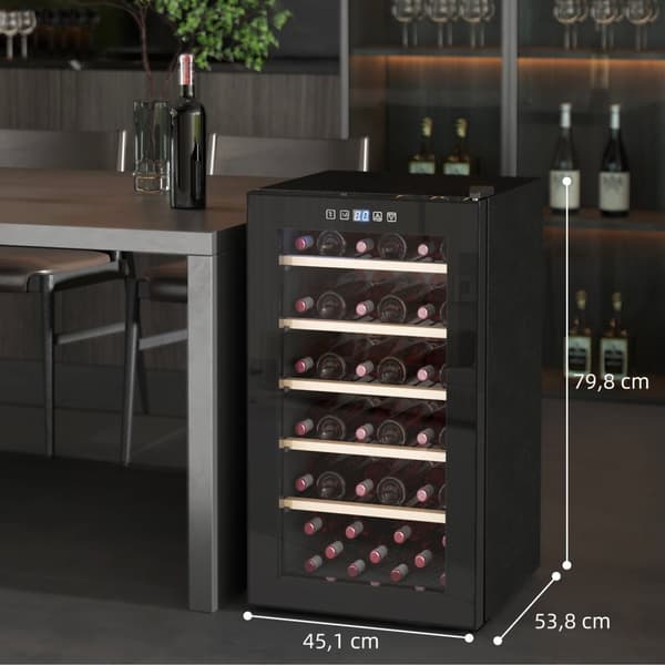 Rootz Wine køleskab - Drikkevarer køleskab - Vinkøler - LED -skærm - 45.1x53.8x79.8 cm - 41 flaske kapacitet
