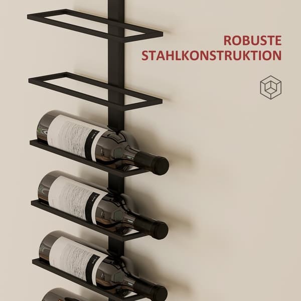 Rootz Wine Rack - Wall Shelf - Bottle Holder - Rumbesparende - 27 cm x 10 cm x 116 cm - 10 flaske kapacitet - Black Metal Construction