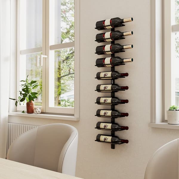 Rootz Wine Rack - Wall Shelf - Bottle Holder - Rumbesparende - 27 cm x 10 cm x 116 cm - 10 flaske kapacitet - Black Metal Construction