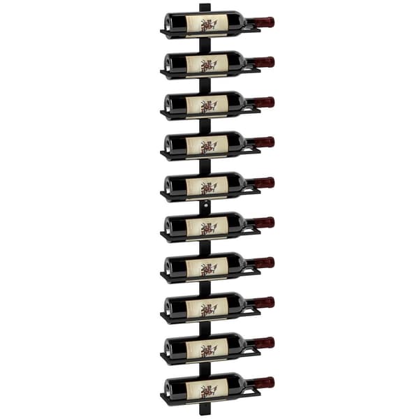 Rootz Wine Rack - Wall Shelf - Bottle Holder - Rumbesparende - 27 cm x 10 cm x 116 cm - 10 flaske kapacitet - Black Metal Construction