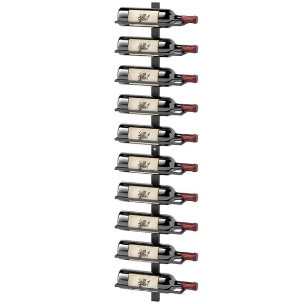 Rootz Wine Rack - Wall Shelf - Bottle Holder - Rumbesparende - 27 cm x 10 cm x 116 cm - 10 flaske kapacitet - Black Metal Construction