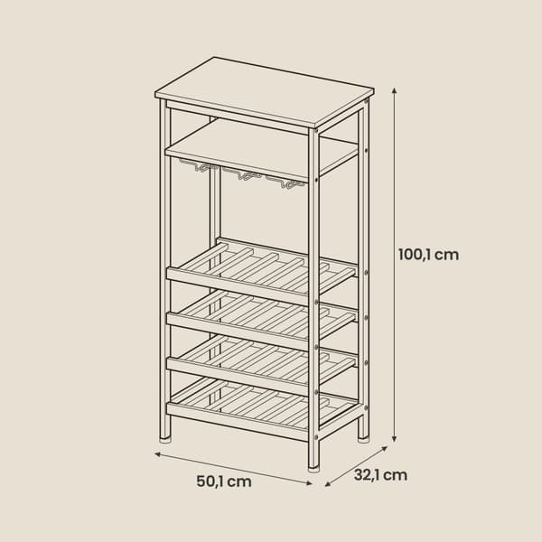 Vinstativ - til 20 flasker - med glasholder - til kælder