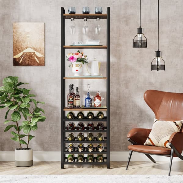 Tribesigns Wine Rack with Glass Holder - 9 kerroksinen viiniteline 20 pullolle - Pulloteline - Pystyteline - Industrial - 45 x 35 x 180 cm