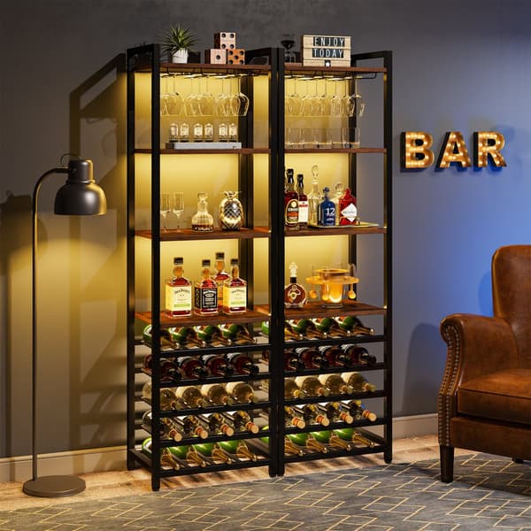 Tribesigns Wine Rack with Glass Holder - 9 kerroksinen viiniteline 20 pullolle - Pulloteline - Pystyteline - Industrial - 45 x 35 x 180 cm