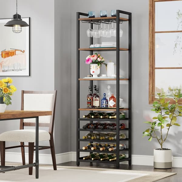Tribesigns Wine Rack with Glass Holder - 9 kerroksinen viiniteline 20 pullolle - Pulloteline - Pystyteline - Industrial - 45 x 35 x 180 cm
