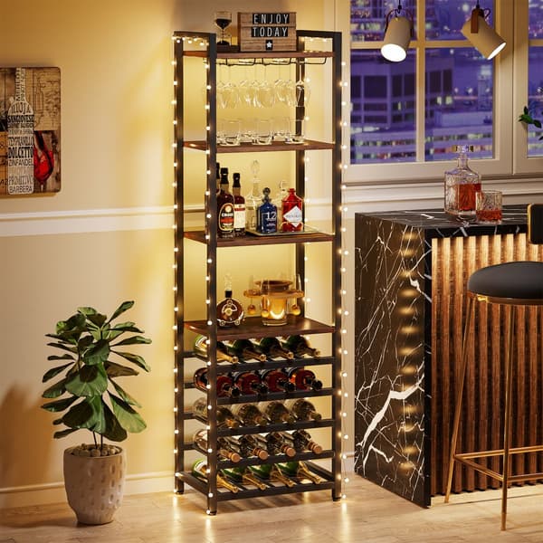 Tribesigns Wine Rack with Glass Holder - 9 kerroksinen viiniteline 20 pullolle - Pulloteline - Pystyteline - Industrial - 45 x 35 x 180 cm