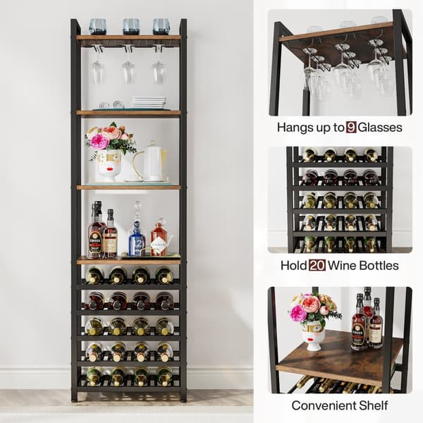 Tribesigns Wine Rack with Glass Holder - 9 kerroksinen viiniteline 20 pullolle - Pulloteline - Pystyteline - Industrial - 45 x 35 x 180 cm