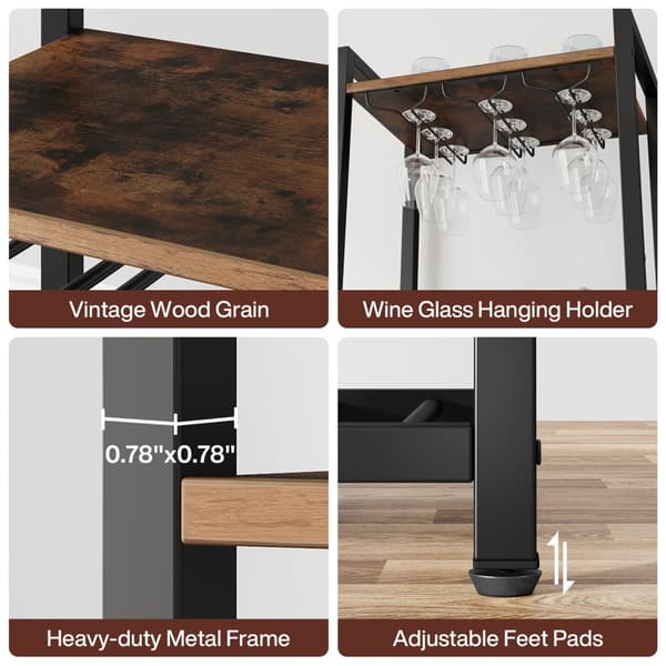 Tribesigns Wine Rack with Glass Holder - 9 kerroksinen viiniteline 20 pullolle - Pulloteline - Pystyteline - Industrial - 45 x 35 x 180 cm