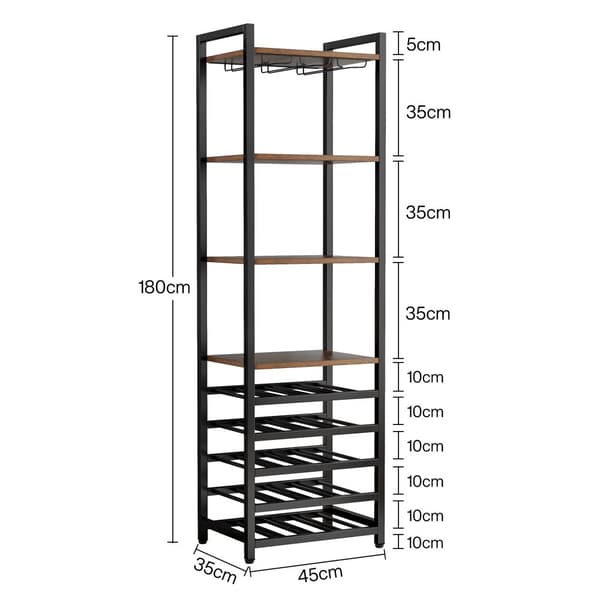 Tribesigns Wine Rack with Glass Holder - 9 kerroksinen viiniteline 20 pullolle - Pulloteline - Pystyteline - Industrial - 45 x 35 x 180 cm