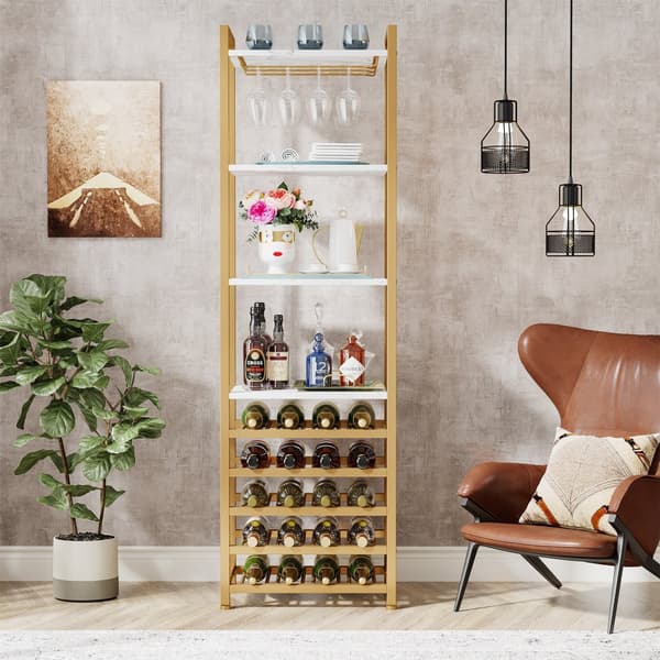 Tribesigns Wine Rack with Glass Holder - 9 kerroksinen viiniteline 20 pullolle - Pulloteline - Pystyteline - Industrial - 45 x 35 x 180 cm