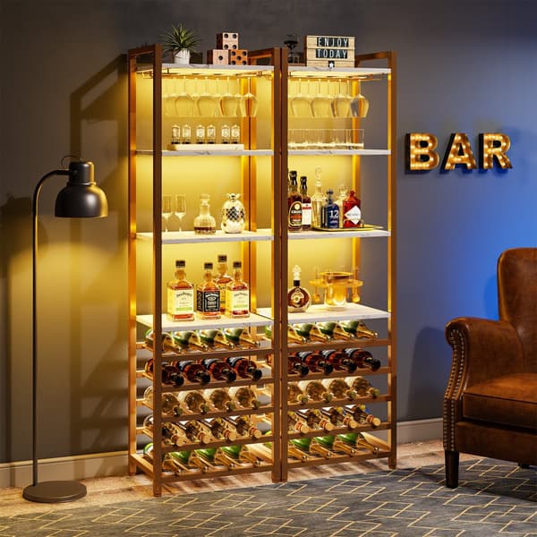Tribesigns Wine Rack with Glass Holder - 9 kerroksinen viiniteline 20 pullolle - Pulloteline - Pystyteline - Industrial - 45 x 35 x 180 cm
